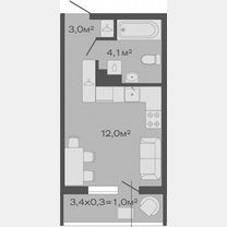 Квартира-студия, 19,1 м², 3/4 эт., Марьянская